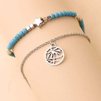 Bohemian Star Turquoise Anklet with Cube Beads