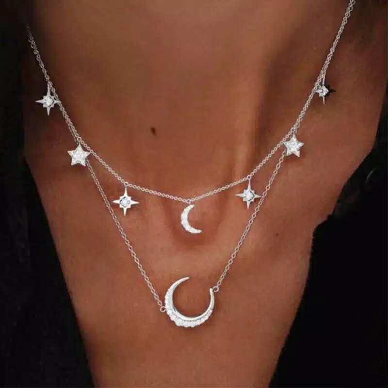 Alloy Multi-Layer Necklace with Star and Moon Pendant