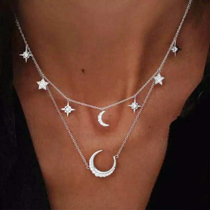 Alloy Multi-Layer Necklace with Star and Moon Pendant
