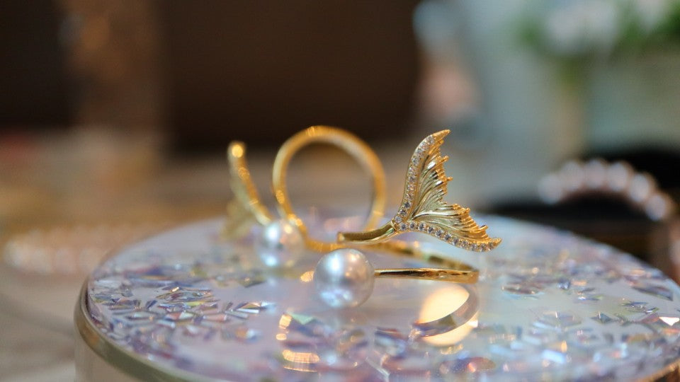 S925 Silver Akoya Pearl Tail Ring for Women