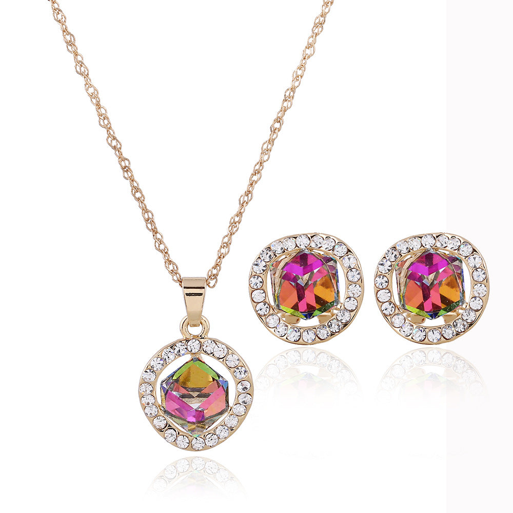 Bridal Necklace and Earring Set with Crystal Pendant