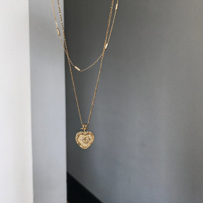 S925 Silver Korean Style Double Layer Heart Necklace