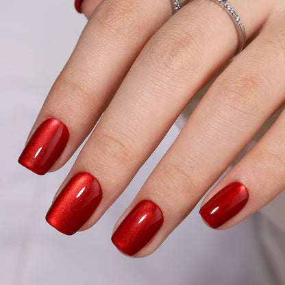 Hrnsnails Short Square Press On Nails Glue On Nails Short Red Fake Nails with Cat Eye Press On Nails Designs Acrylic Nails Press On Gel False Nails Artificial Nails Stick On Nails for Women