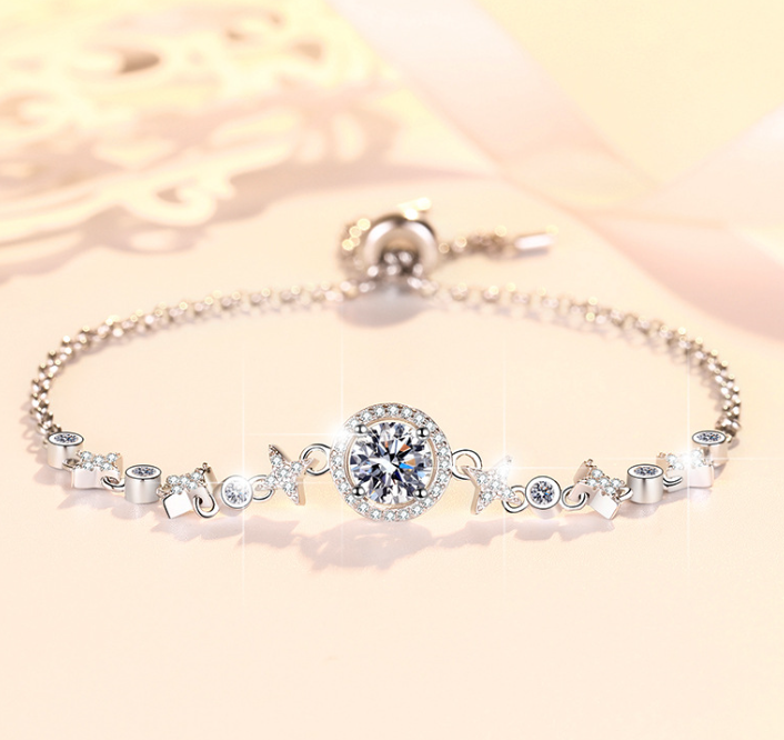 S925 Sterling Silver Starry Bracelet with Adjustable Beads