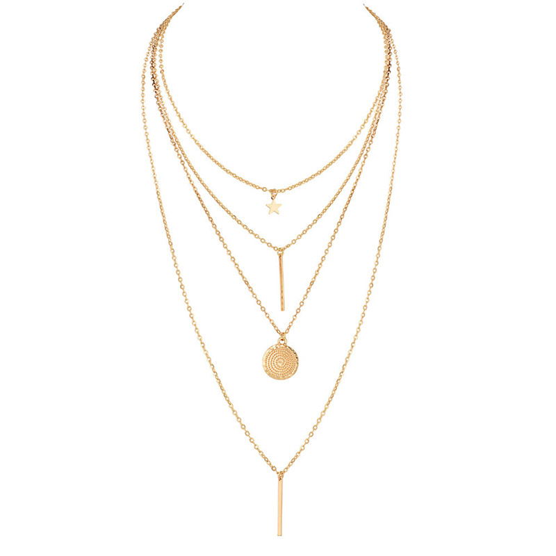 Star Pendant with Long Rod, Multi-layer Necklace Set