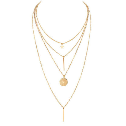 Star Pendant with Long Rod, Multi-layer Necklace Set
