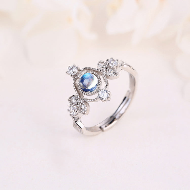 Natural Blue Moonstone 925 Sterling Silver Ring