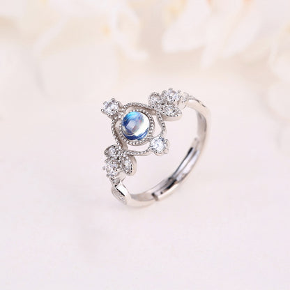 Natural Blue Moonstone 925 Sterling Silver Ring