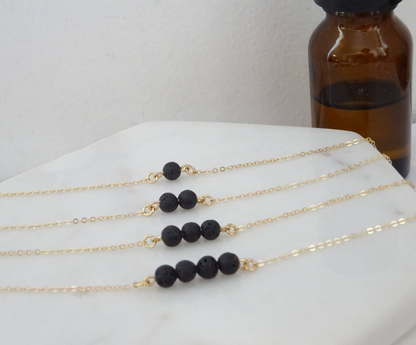 Multi-Layer Natural Volcanic Stone Bead Pendant Necklace