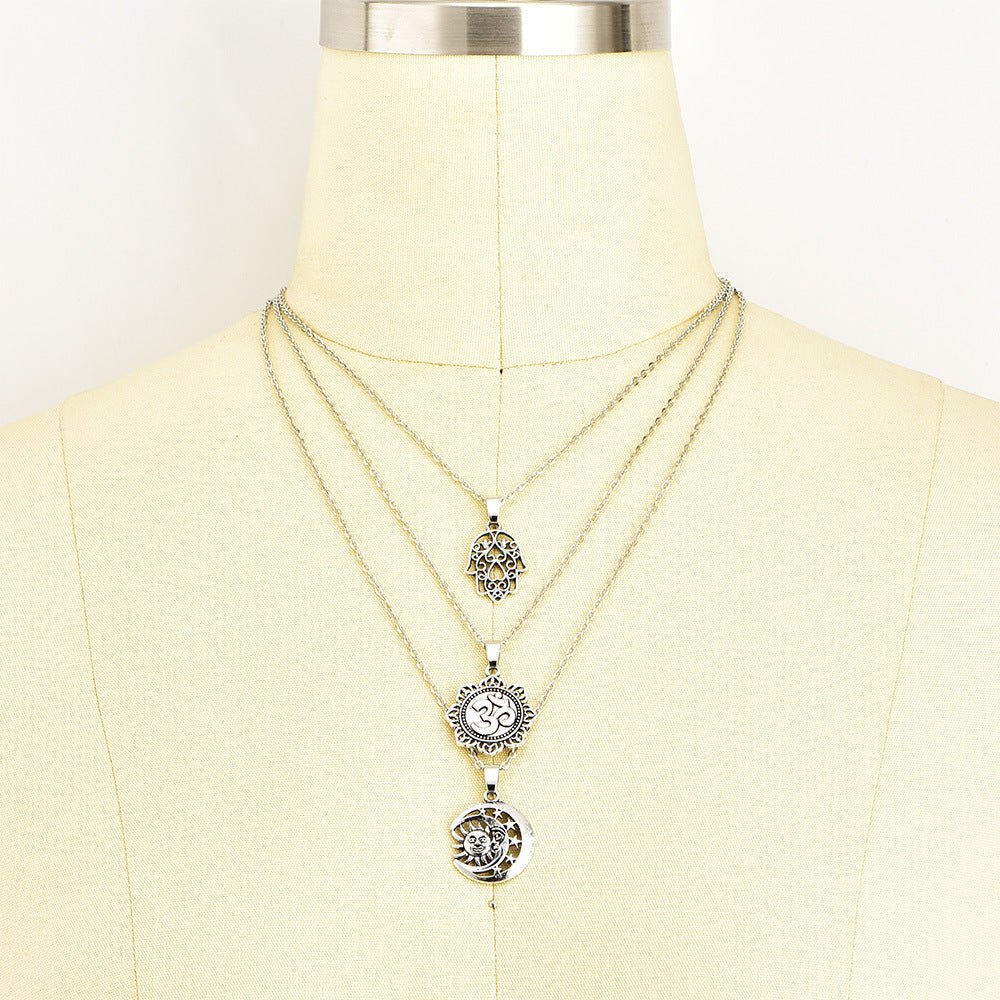 3D Star and Moon Pendant Layered Necklace