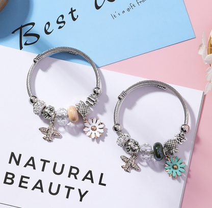 Airplane Flower Bead Bracelet and Jewelry Set