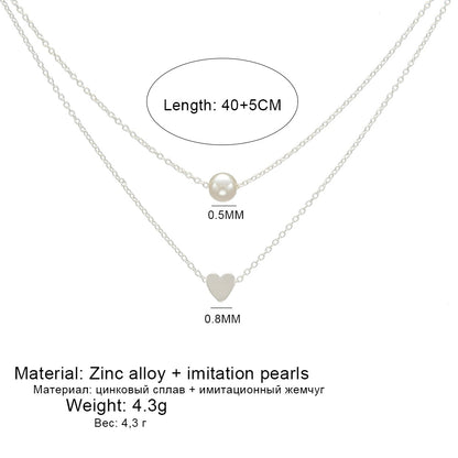 Fashion Pearl Heart Layered Integrated Necklace for Women