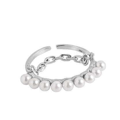 S925 Silver Ring with Pearl Chain for Women