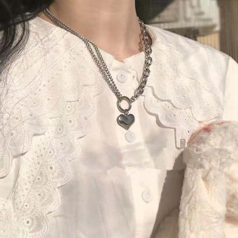 Vintage Punk Heart Pendant Necklace with Chain