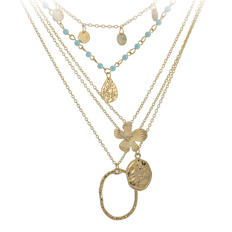 Fashionable Multi-Layer Turquoise Floral Necklace