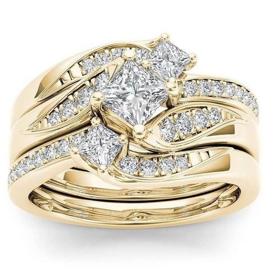 18k Gold Electroplated Rose Gold Diamond Zircon Ring