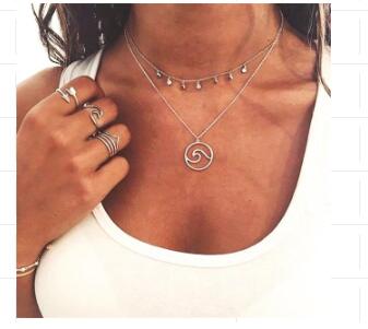 Pentagram Sun Moon Pendant Layered Necklace