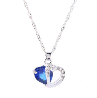 Heart Pendant Water Wave Chain Crystal Necklace for Women