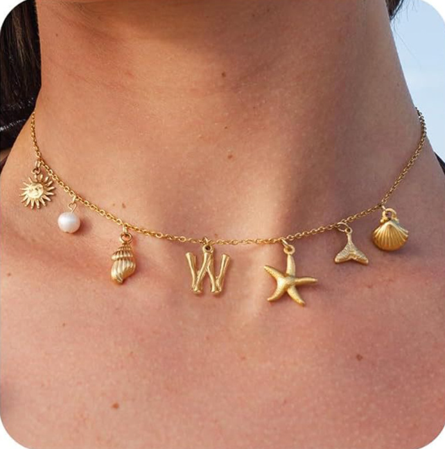 26 Bamboo Letter Necklace - Starfish, Shell & Conch Design
