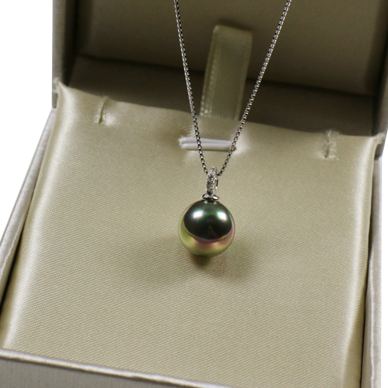 Black Pearl Necklace with White Freshwater Pearl Pendant