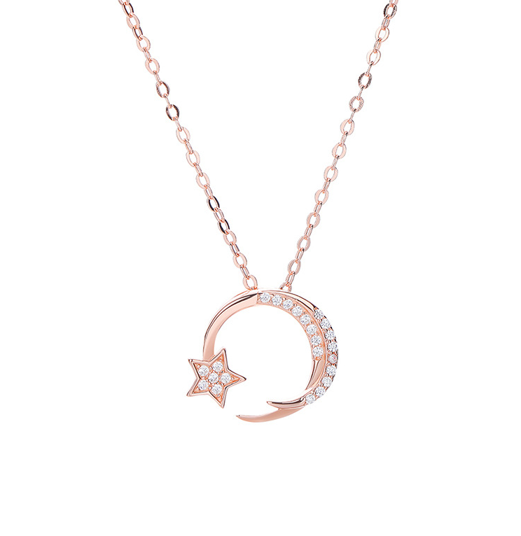 S925 Silver Star and Moon Pendant Necklace