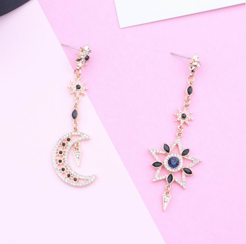 Asymmetrical Star and Moon S925 Silver Earrings