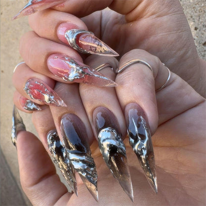 QQPPOLIU Ombre Press On Nails Long Almond Fake Nails with Design False Nails Press On Nails
