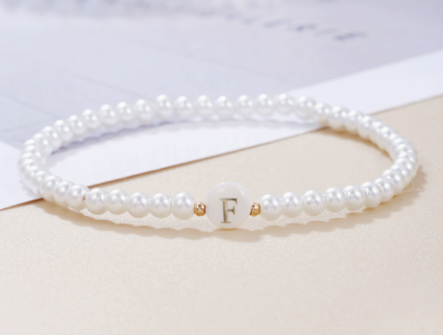 Dainty Faux Pearl Bead Initial Bracelet for Women