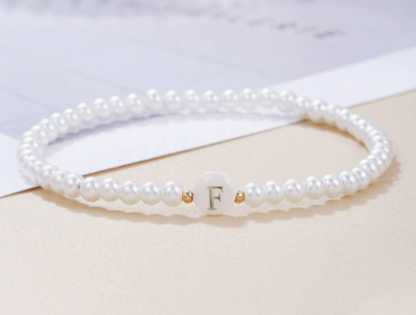 Dainty Faux Pearl Bead Initial Bracelet for Women