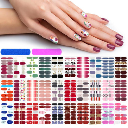 30 Sheets Solid Color Nail Wraps Glitter Nail Polish Stickers Self Adhesive Nail Stickers Nail Polish Strips for Women Girl Nail Accessories with Nail File