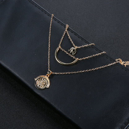 Fashionable Elephant Crescent Moon Multi-Layer Necklace