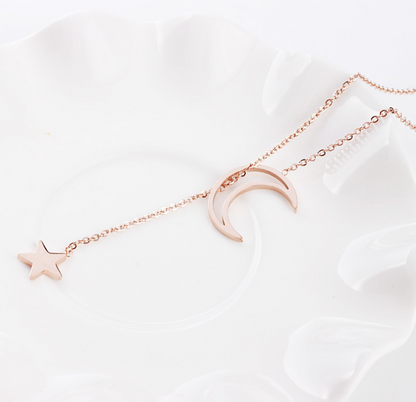 Star and Moon Necklace, Choker Chain