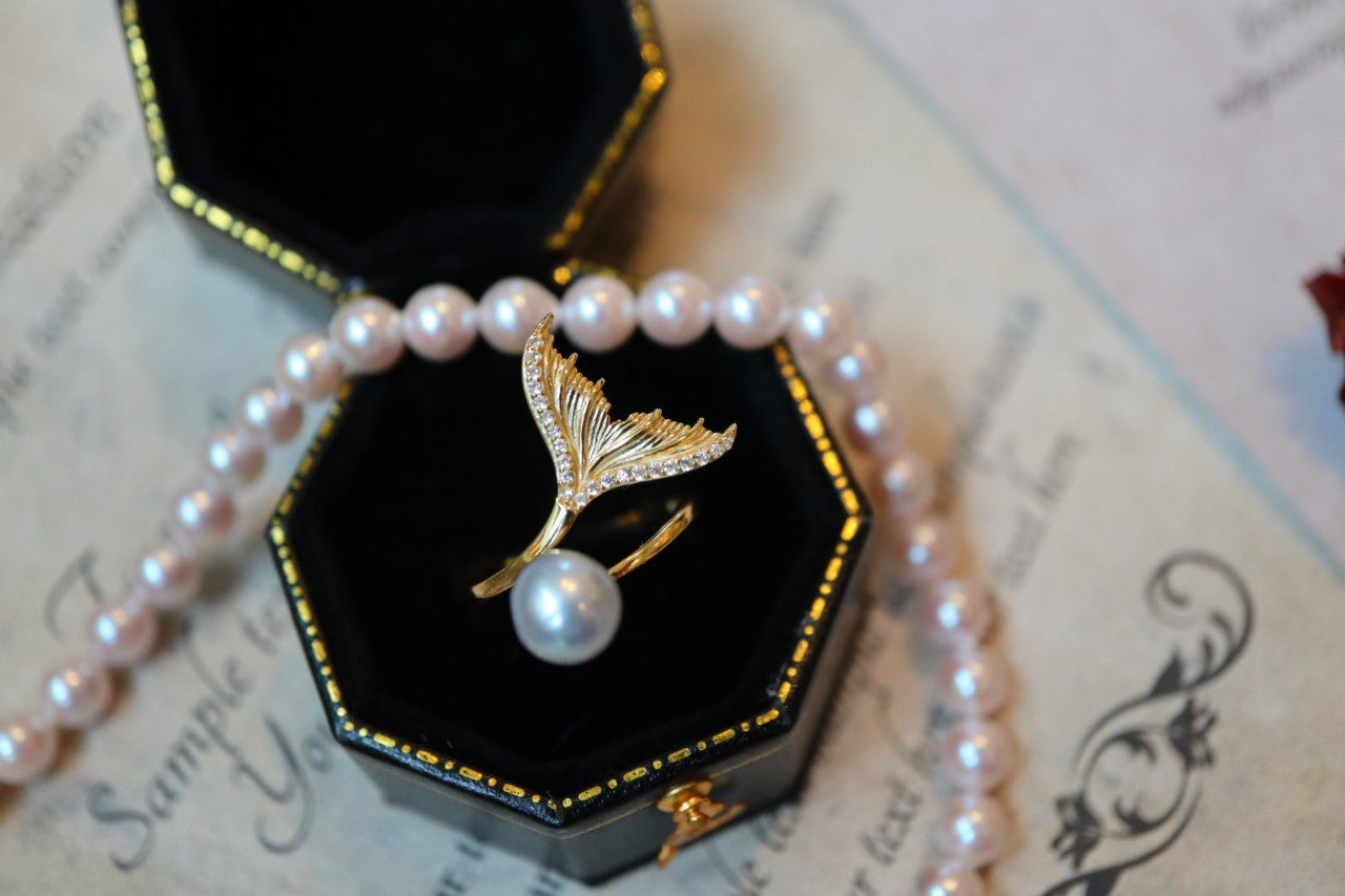 S925 Silver Akoya Pearl Tail Ring for Women