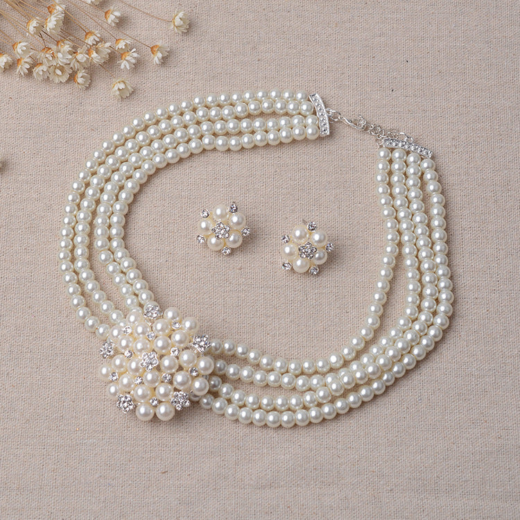 Bridal Pearl Flower Necklace and Earring Set