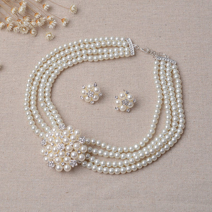 Bridal Pearl Flower Necklace and Earring Set