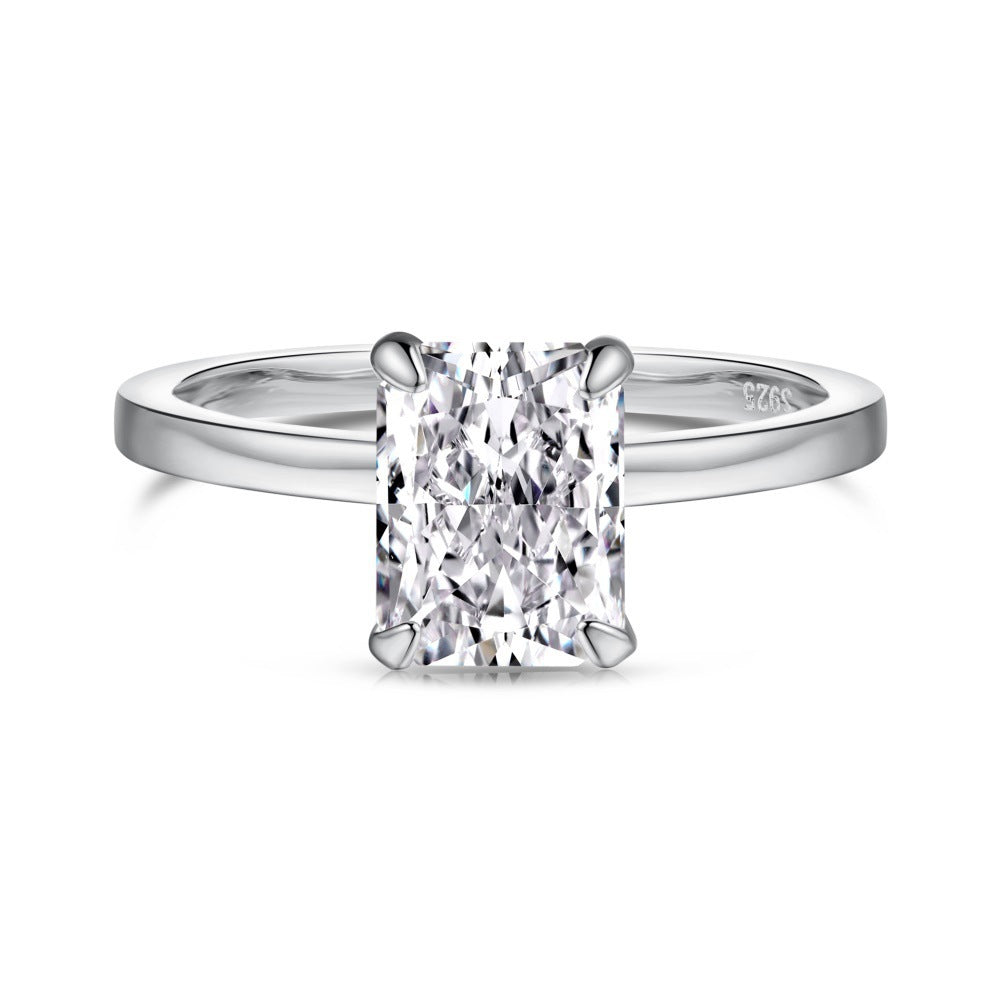 S925 Sterling Silver Geometric Ring with Zirconia