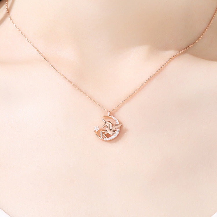 Unicorn Tears Star Moon Necklace for Women, Minimalist