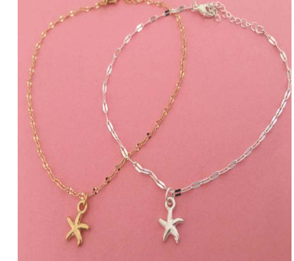 Starfish Shell Metal Pendant Necklace - Layered Design