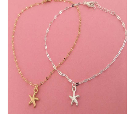 Starfish Shell Metal Pendant Necklace - Layered Design