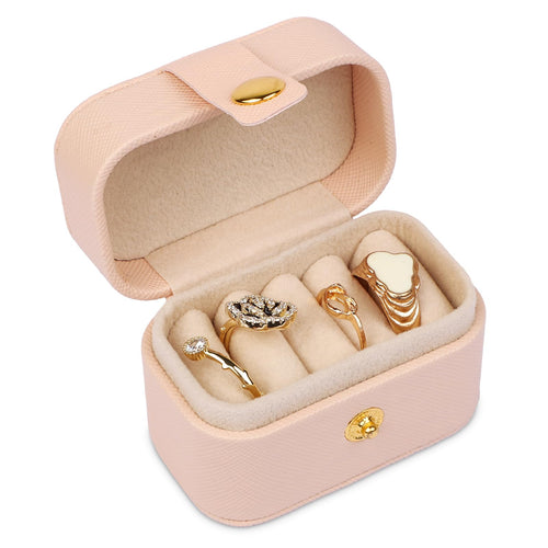 BUNNYSHINY Small Travel Jewelry Case Mini Jewelry Ring Box Portable Travel Ring Holder Travel Jewelry Organizer Storage Case for Rings and Earrings for Women Pink