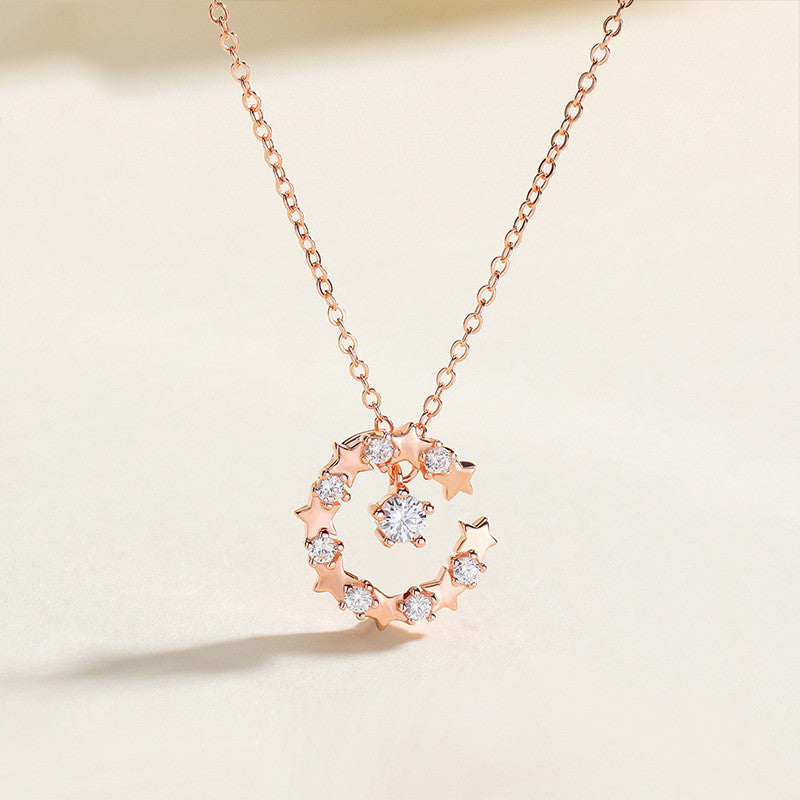 Rose Gold Diamond Zirconia Pendant Necklace S925 Silver