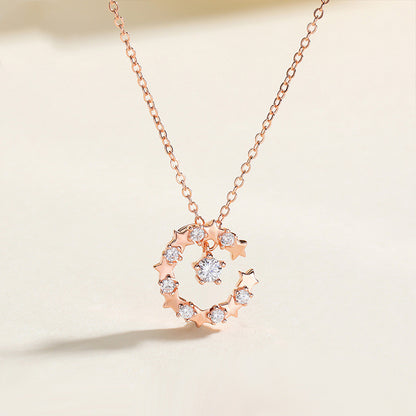 Rose Gold Diamond Zirconia Pendant Necklace S925 Silver