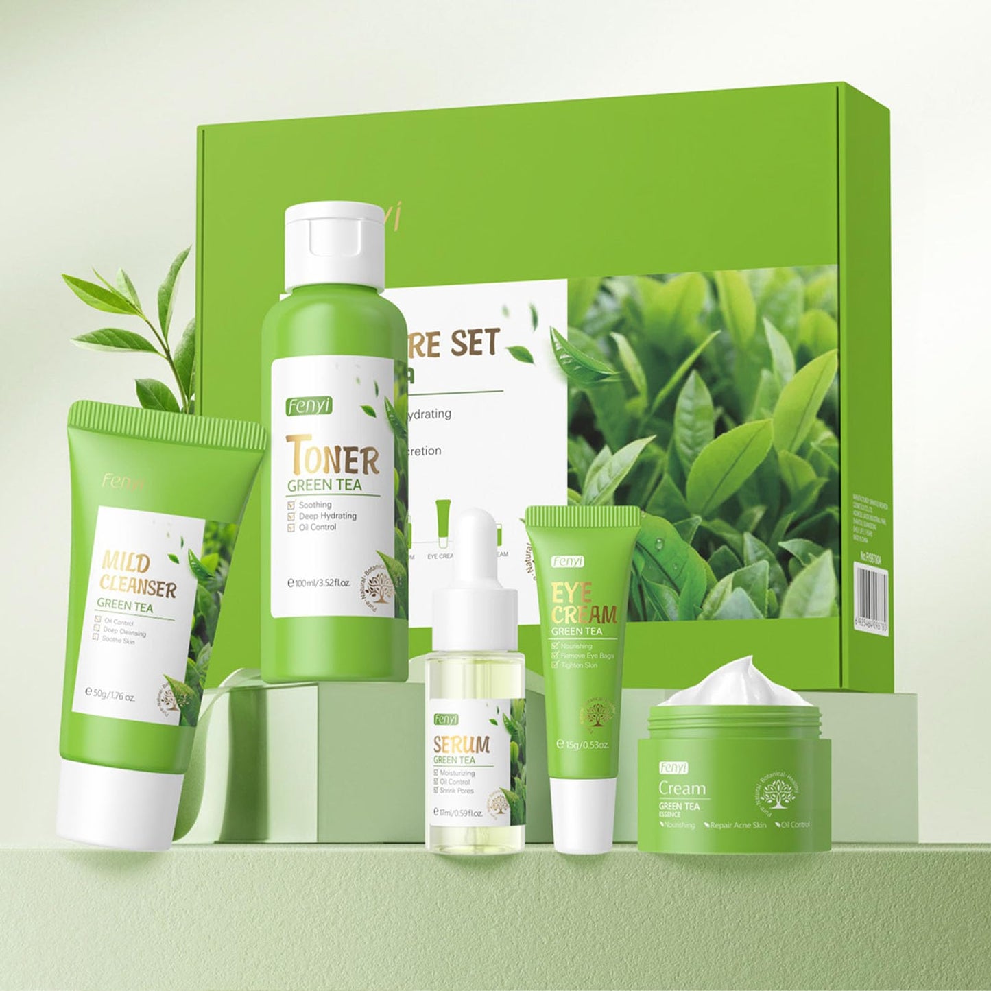 Green Tea Skincare Set 5 Pcs Skincare Gift Set with Cleanser Face Serum Face Cream Eye Cream Toner  Skincare Kits For Teen Girls Hydrating Facial Kit For Women