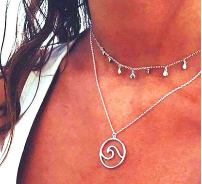 Pentagram Sun Moon Pendant Layered Necklace
