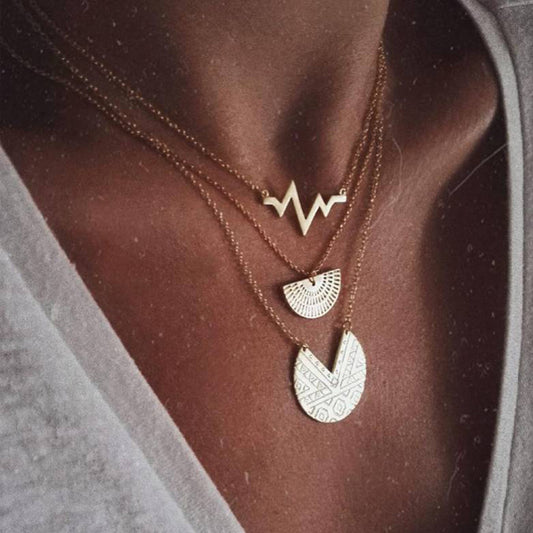 Bohemian Multi-Layer Heartbeat Pendant Necklace