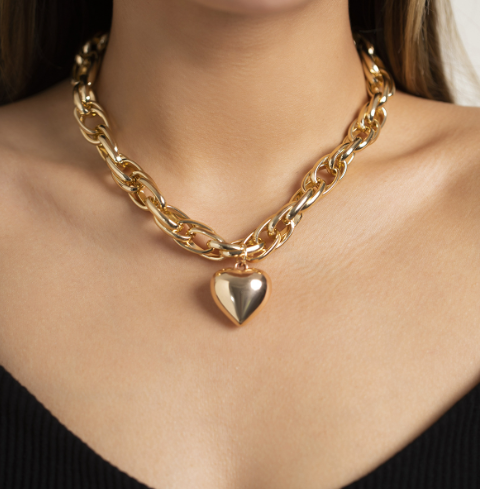 Hip Hop Love Pendant Necklace with Hollow Chain Design