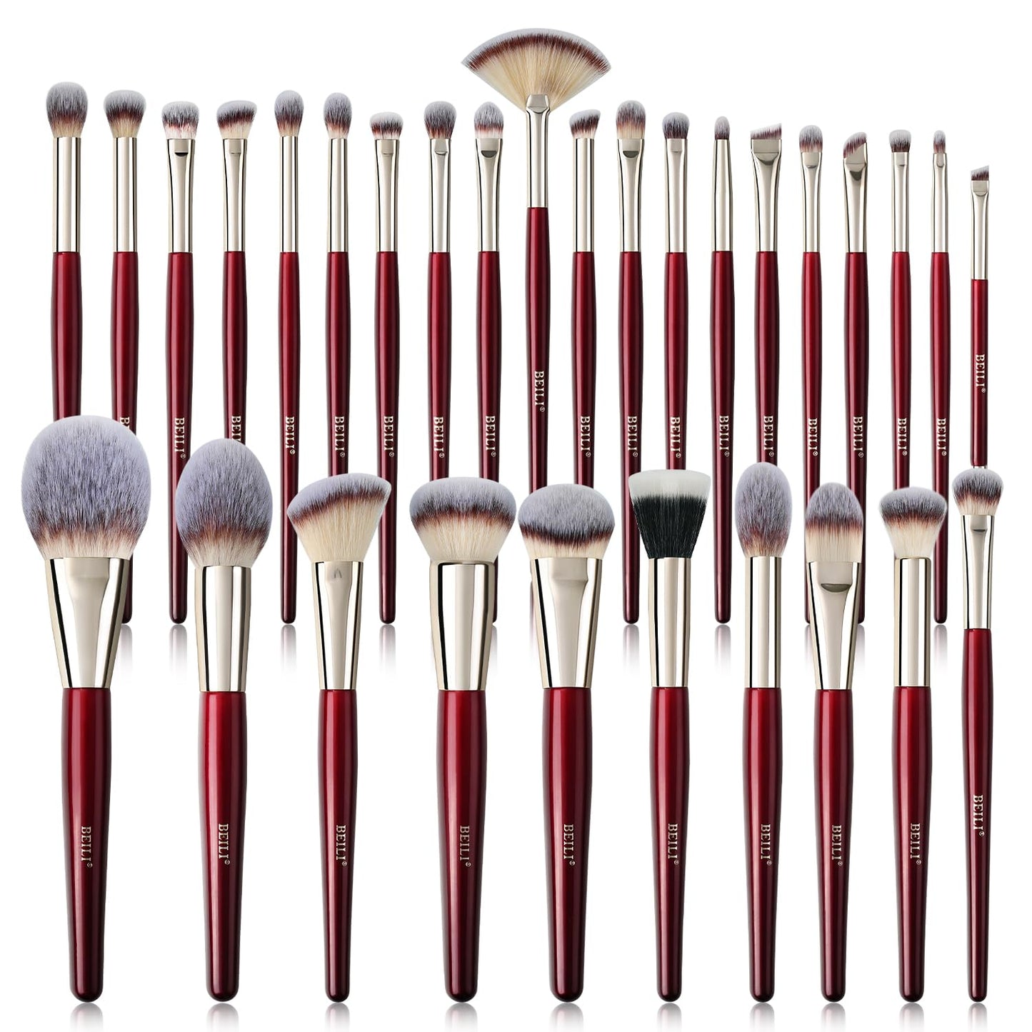 BEILI Makeup Brushes 30Pcs Makeup Brushes Set Premium Vegan Foundation Concealers Blush Eyeshadow Eyeliner Powder Highlighter Blending Face Brush Set(Red)