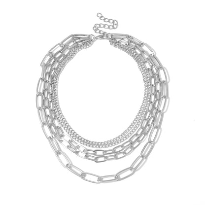 Geometric Layered Punk Chain Necklace for Women