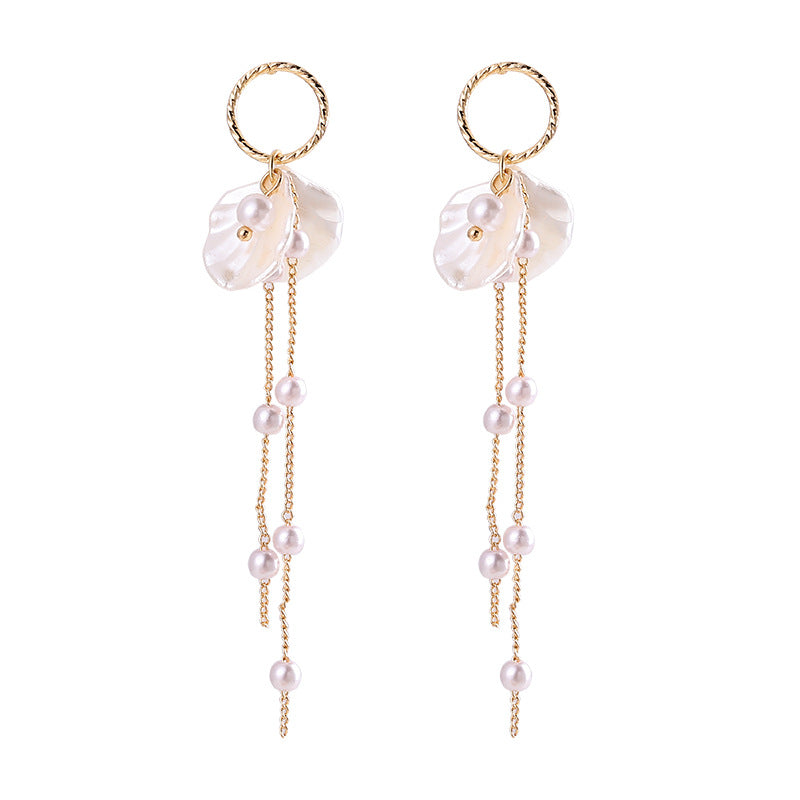 Korean Style S925 Silver Pearl Petal Tassel Earrings