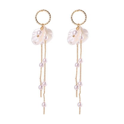 Korean Style S925 Silver Pearl Petal Tassel Earrings
